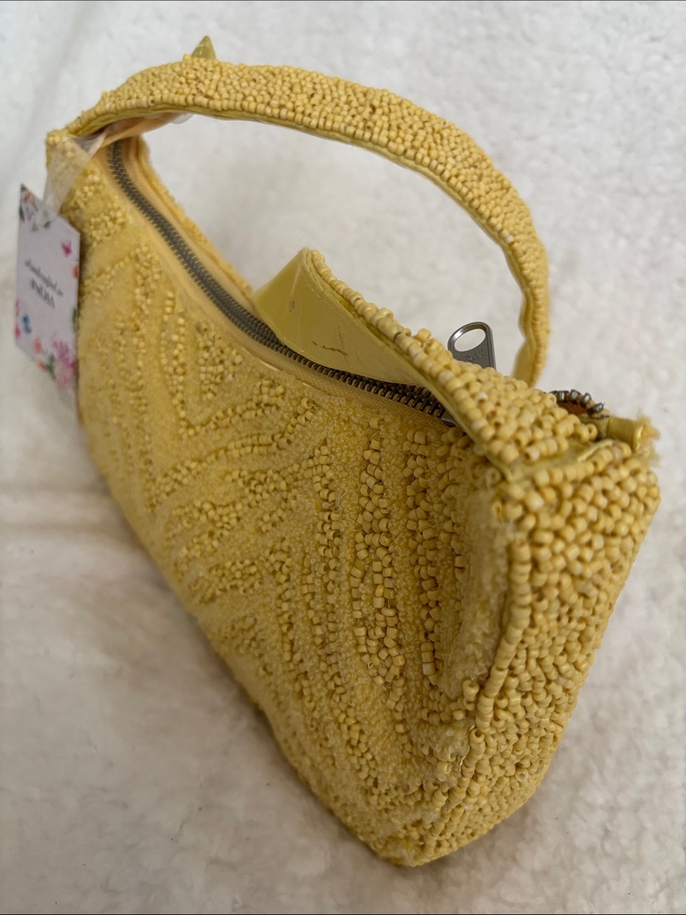 Yellow Beaded Shoulder Bag - Handmade India - Picture 8 of 8